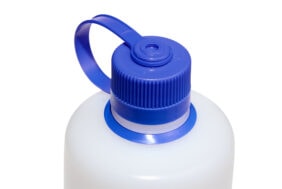 32oz Narrow Mouth Ultralite White bottle with blue screw-on cap and carrying loop, shown on a white background.