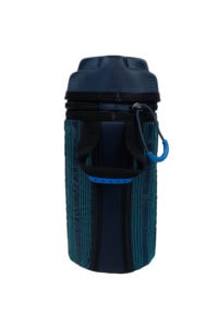 32oz Insulated Sleeve in blue and black stripes with zippered top, shown against a white background.