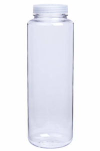 The 48oz Storage Bottle features a clear body and a white screw-on lid, shown upright against a white background.