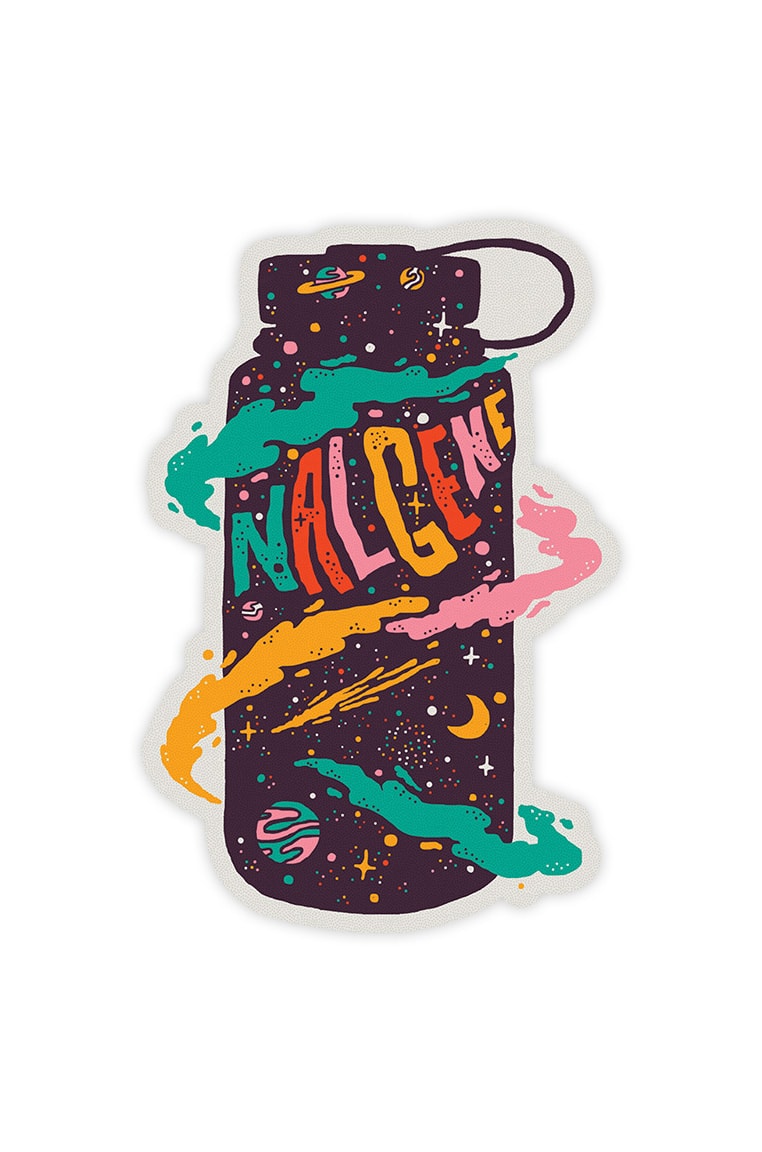Otter Bottle Sticker featuring a colorful, space-themed design with swirling planets and stars.