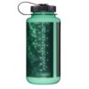 The 32oz Wide Mouth Surrealist Bottle features a green body, black lid, and measurement markings up to 32oz/1000mL.