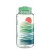 Appalachia Nalgene Water Fund Bottle—clear, with green lid and mountain/sun graphic in green, blue, and red tones.