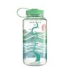 The Appalachia Nalgene Water Fund Bottle features a green lid, mountain and river design, and volume markings up to 1000 mL (32 oz).