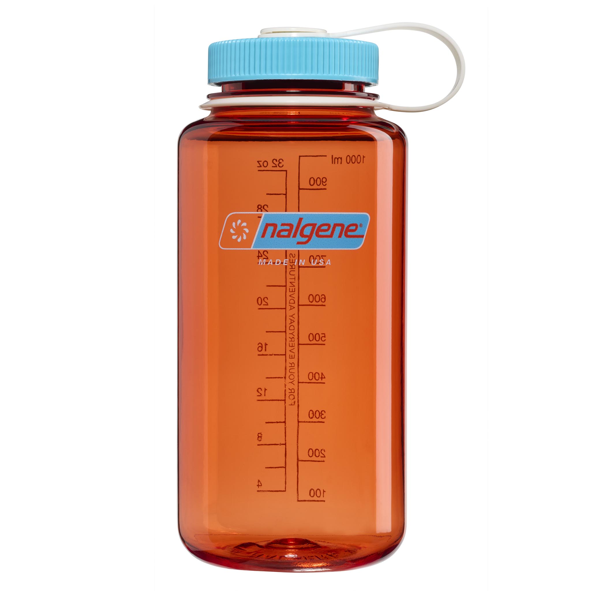 orange and light blue nalgene bottle