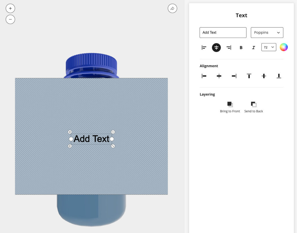 Add text to a custom water bottle and choose the font, size, and color