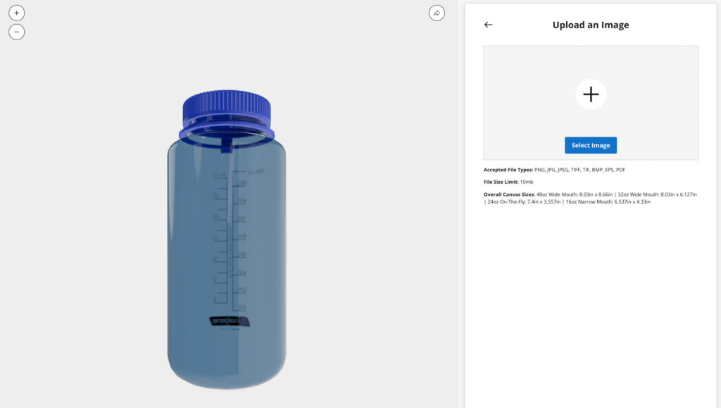 uploading an image to customize a water bottle